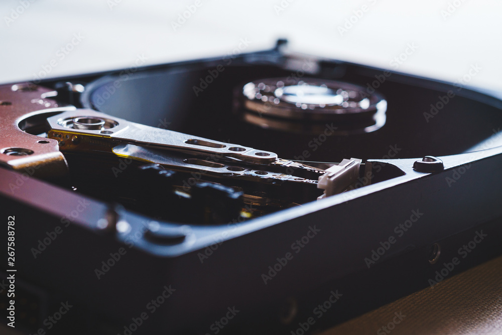 Open Cpu Disc Components for PC. Open hard disk storage. Stock Photo | Adobe Stock