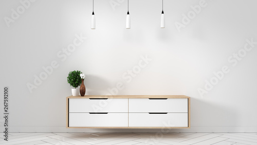 Cuadros en Lienzo Tv cabinet in modern empty room Japanese - zen style,minimal designs