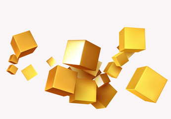 Poster - Abstract Background with 3d cubes gold color.