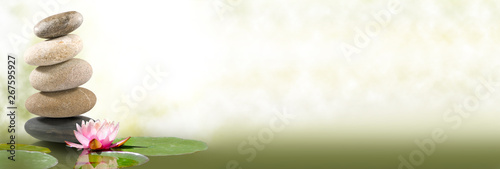  image of lotus and stones on water on green background © cooperr
