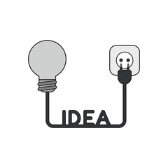 Poster - Vector icon concept of light bulb with idea cable, plug and outlet. Black outlines and colored.