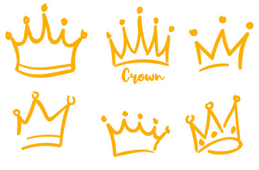 Vector crown logo. Hand drawn graffiti sketch and signs collections. Black brush line isolated on white background