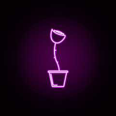 Poster - rose in pot neon icon. Elements of flower set. Simple icon for websites, web design, mobile app, info graphics
