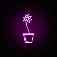 Poster - sunflower in pot neon icon. Elements of flower set. Simple icon for websites, web design, mobile app, info graphics