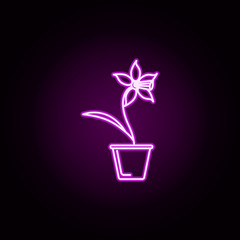 Poster - daffodil in pot neon icon. Elements of flower set. Simple icon for websites, web design, mobile app, info graphics