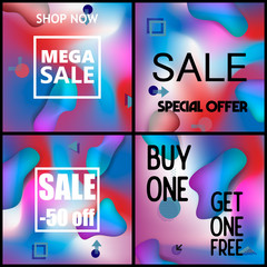 Poster - set modern wave fluid background template with gradient blue, pink, purple gradation for promotional. For social media post, stories, story, internet web banner, flyer, poster and brochure.