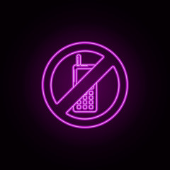 Poster - Ban on the use of mobile phones neon icon. Elements of airport set. Simple icon for websites, web design, mobile app, info graphics
