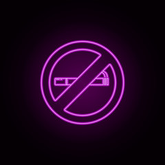 Poster - Ban on smoking neon icon. Elements of airport set. Simple icon for websites, web design, mobile app, info graphics