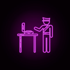 Poster - Check baggage neon icon. Elements of airport set. Simple icon for websites, web design, mobile app, info graphics