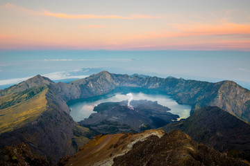 Canvas Print - Sunrise from Mount Rinjani - active volcano - Lombok, Indonesia