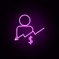 Poster - reduction salaries neon icon. Elements of bank set. Simple icon for websites, web design, mobile app, info graphics