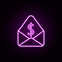 Poster - money in an envelope neon icon. Elements of bank set. Simple icon for websites, web design, mobile app, info graphics