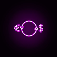 Poster - conversion of the dollar into euros neon icon. Elements of bank set. Simple icon for websites, web design, mobile app, info graphics