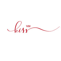 Wall Mural - kiss you - red calligraphy inscription.