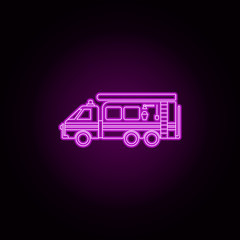 Poster - Fire engine neon icon. Elements of fireman set. Simple icon for websites, web design, mobile app, info graphics