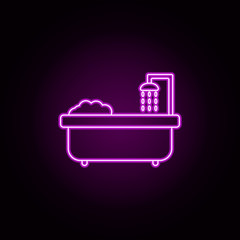 Poster - bath with shower neon icon. Elements of furniture set. Simple icon for websites, web design, mobile app, info graphics
