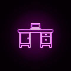 Poster - computer table neon icon. Elements of furniture set. Simple icon for websites, web design, mobile app, info graphics
