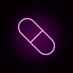 Poster - pill neon icon. Elements of hospital set. Simple icon for websites, web design, mobile app, info graphics