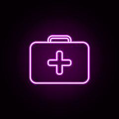 Poster - first aid kit neon icon. Elements of hospital set. Simple icon for websites, web design, mobile app, info graphics