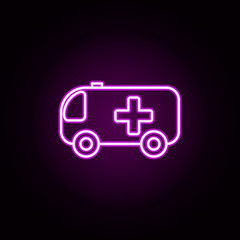 Poster - Ambulance neon icon. Elements of hospital set. Simple icon for websites, web design, mobile app, info graphics