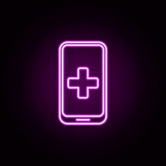 Poster - mobile phone doctor neon icon. Elements of hospital set. Simple icon for websites, web design, mobile app, info graphics