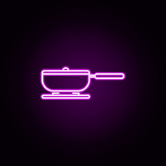 Poster - a frying pan on the stove neon icon. Elements of restaurant set. Simple icon for websites, web design, mobile app, info graphics