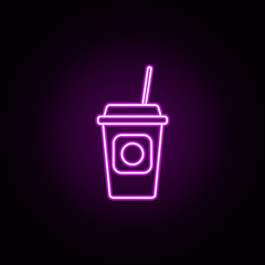 Poster - plastic cup with coffee neon icon. Elements of restaurant set. Simple icon for websites, web design, mobile app, info graphics