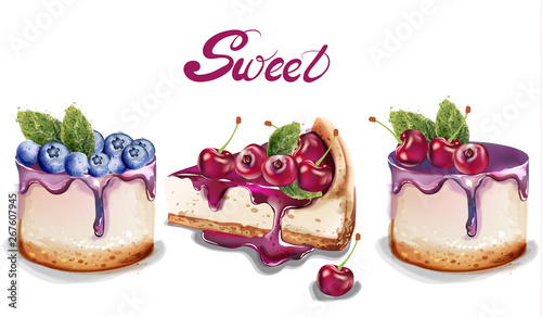 Cuadros en Lienzo Sweet cakes set Vector watercolor