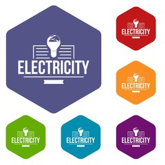 Poster - Electricity icons vector colorful hexahedron set collection isolated on white 