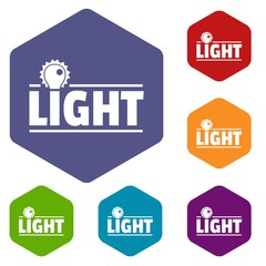 Poster - Lightbulb icons vector colorful hexahedron set collection isolated on white 