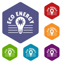 Poster - Eco energy icons vector colorful hexahedron set collection isolated on white 