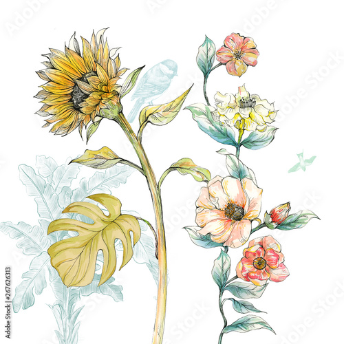 Beautiful watercolor flowers for your design and greeting cards for the holiday