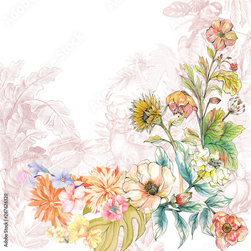 Beautiful watercolor flowers for your design and greeting cards for the holiday