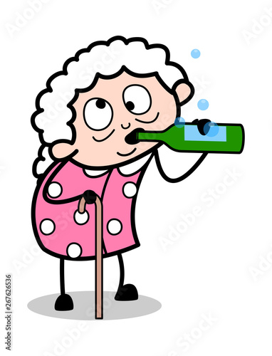 Drunk Old Lady Old Woman Cartoon Granny Vector Illustration Stock