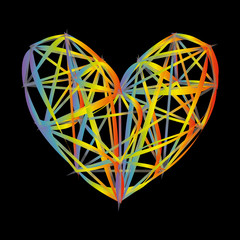 Poster - Rainbow heart icon. Colorful polygon on black