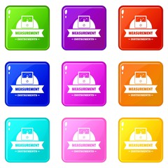 Poster - Measurement instrument icons set 9 color collection isolated on white for any design