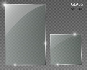 Vector glass banners on transparent background.Empty transparent glass frame. Clean vector background. 