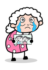 Canvas Print - Missing Kids and Crying - Old Woman Cartoon Granny Vector Illustration