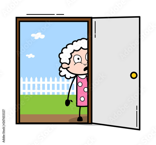 Watching From Outside The Door Old Woman Cartoon Granny Vector Illustration Buy This Stock Vector And Explore Similar Vectors At Adobe Stock Adobe Stock