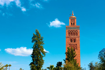 Wall Mural - Koutoubia Mosque minaret in old medina of Marrakesh