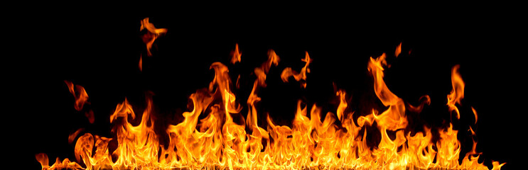 Fire flames on black background