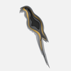 Wall Mural - 3d paper art illustration. Tropical bird of a ara parrot in style paper art. Gold and grey halftone gradients. Design layout for banners presentations, flyers, posters and invitations. Vector illustra