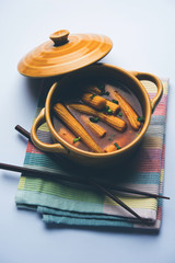 Canvas Print - Baby Corn Manchurian with gravy - popular Indo-chinese recipe. selective focus