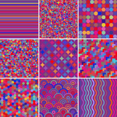 Wall Mural - Set with nine pink seamless abstract geometric pattern, vector illustration