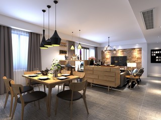 3d render of dining room