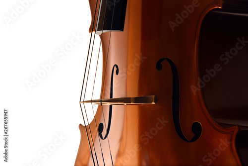 Plakaty filharmonia  zblizenie-strun-wiolonczeli-w-dramatycznym-swietle-na-bialym-tle
