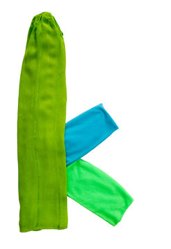 Letter K lowercase made of different colored cloth on a white background. Isolated