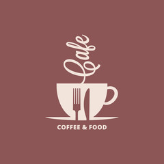 Canvas Print - Coffee cup with fork and knife. Food and coffee