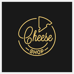 Wall Mural - Cheese shop logo. Round linear logo of cheese