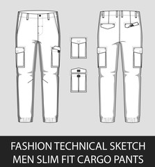 Wall Mural - Fashion technical sketch men slim fit cargo pants